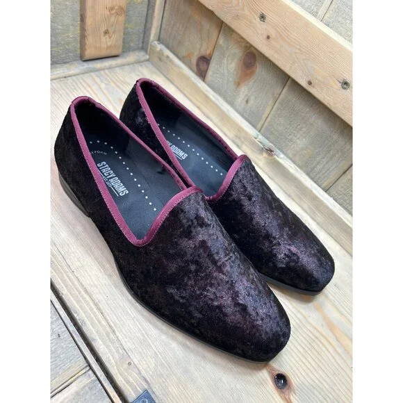 Stacy Adams Mens US10.5 Shoes Red Burgundy Velour Smoking  display picture 2